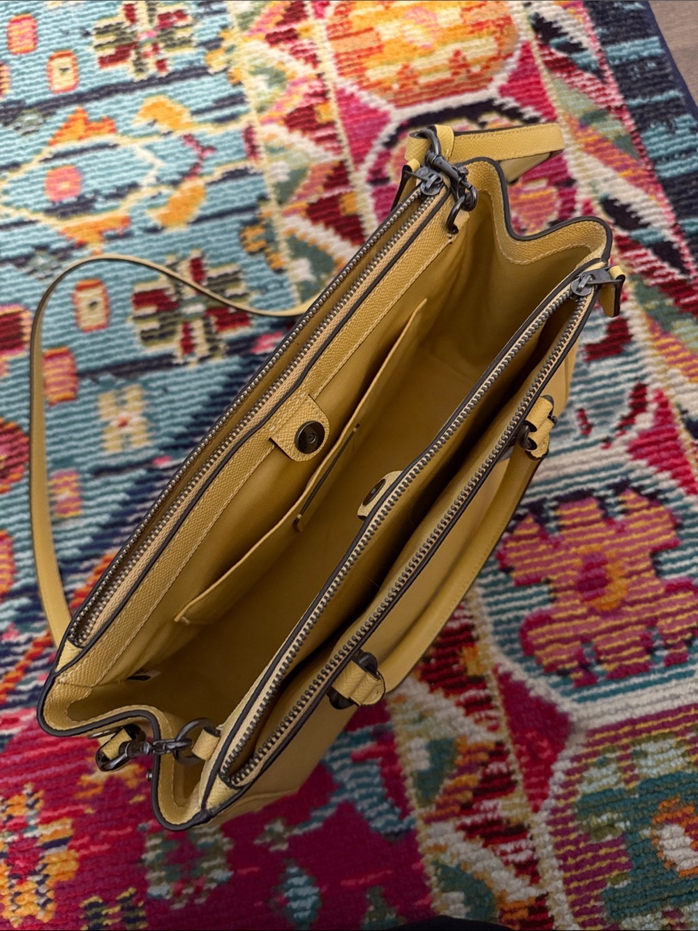 Coach Yellow Leather Satchel with Double Handles - Picture 2 of 2